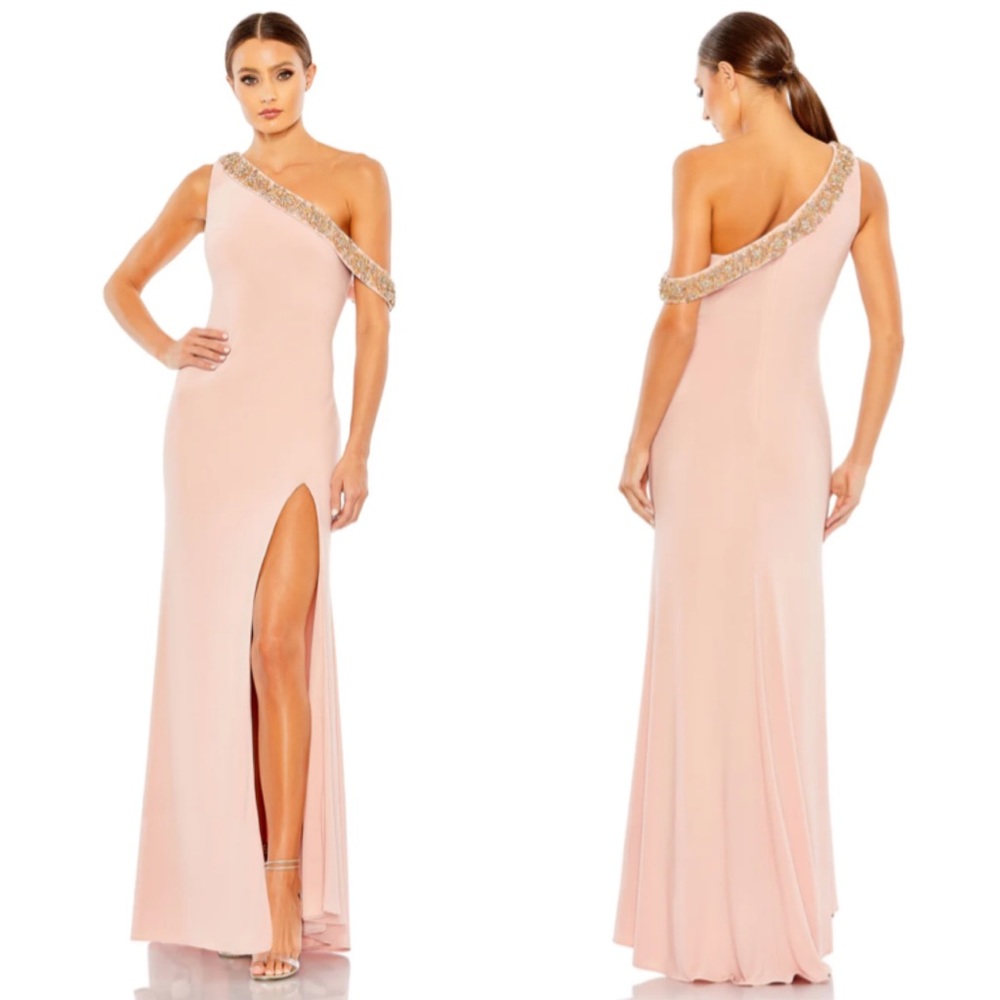 Mac Duggal Light Pink One-Shoulder Maxi Dress